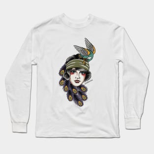 Peacock Lady Head/Face Long Sleeve T-Shirt